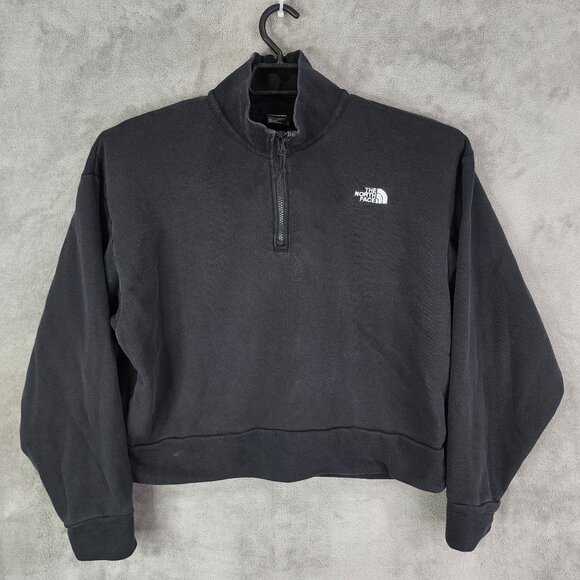 Womens Black The North Face Pullover Crop Sweatshirt 1/4 Zip Long Sleeve Size L - Picture 2 of 10